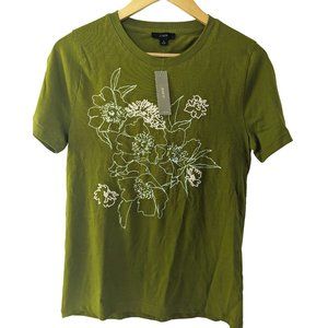 J. CREW | NWT Women's Green Embroidered Floral T-Shirt | Size Small